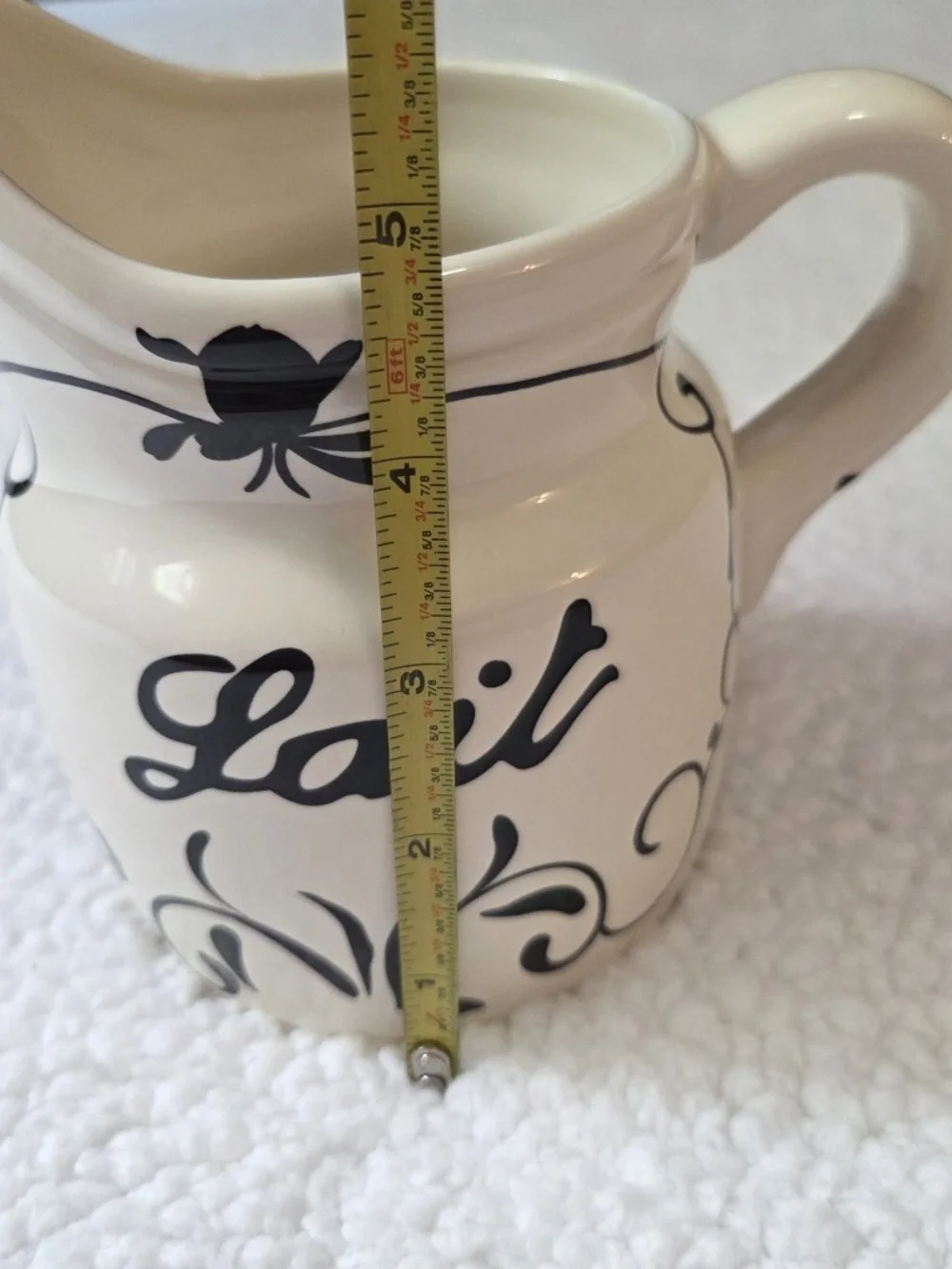 Vintage Ceramic Pitcher Lait Creamer Hand Painted Black Cream Portugal